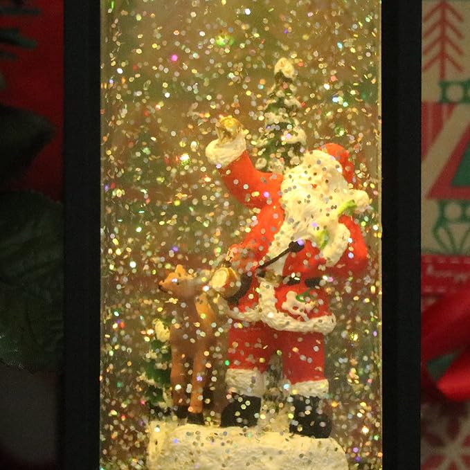 Eldnacele Christmas Snow Globe Lantern with Music, Battery Operated Lighted Swirling Glitter Water Lantern with Timer for Christmas Home Decoration, Santa-Ruum Studio Home