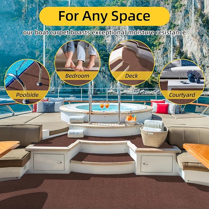 Marine Carpet,5 FT x 10 FT Brown Indoor Outdoor Carpet 0.2" Thick Boat Carpet with Water-Proof TPE Backing, Non-Slide Outdoor Marine Carpet Roll for Home, Patio, Porch, Deck-Ruum Studio Home