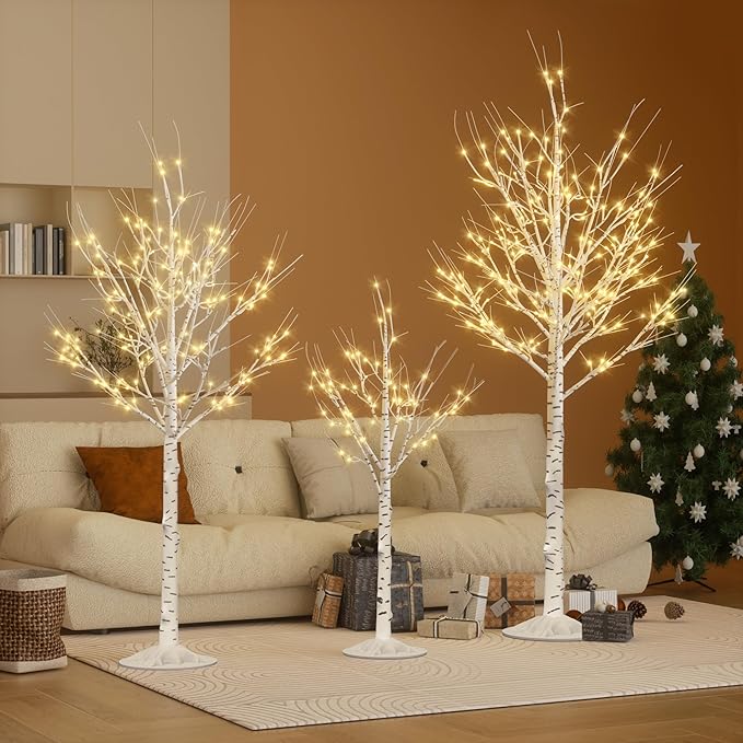 Outdoor Christmas Decorations Lighted Birch Tree Set of 3, LED Warm White 4, 6 and 8 Feet, for Indoor Christmas Decor, Party, Garden, Yard, Wedding, Holiday-Ruum Studio Home