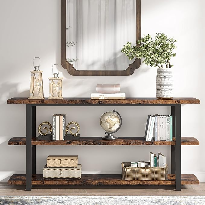 70.8 Inch Extra Long Console Table for Entryway, Narrow Hallway Table, Wood Sofa Table with 3 Tier Storage Shelves for Living Room-Ruum Studio Home