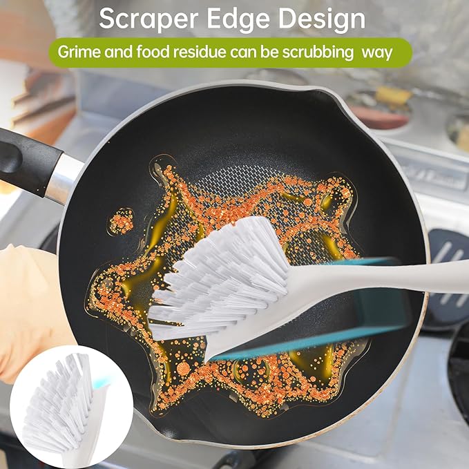 Dish Brush Scrub Brush with Handle - 3 Pack Stiff Bristles Dish Scrubber for Cleaning Pots,Pans,Dishes & Kitchen Sink - Hard Bristles,No Residue-Ruum Studio Home