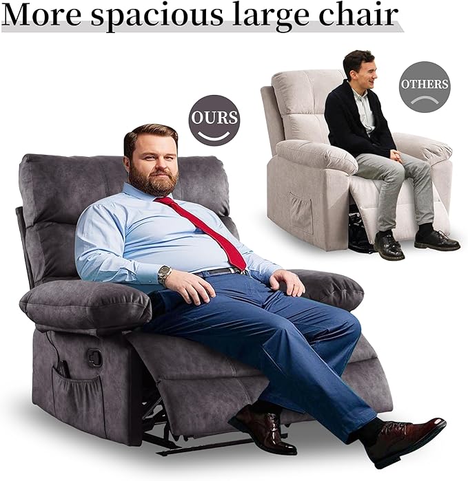 Oversized Recliner Chair Extra Wide Large Recliner for Adults 350lbs with Lumbar Support Pillow Nursery Chair Living Room (Manual, GREY-6002)-Ruum Studio Home
