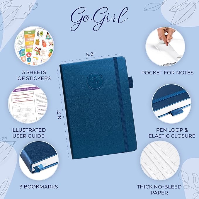 GoGirl Food Journal & Wellness Planner –– Diet & Fitness Diary – Nutrition Journal with Meal, Exercise & Weigh Loss Tracker, A5 (Mystic Blue)-Ruum Studio Home