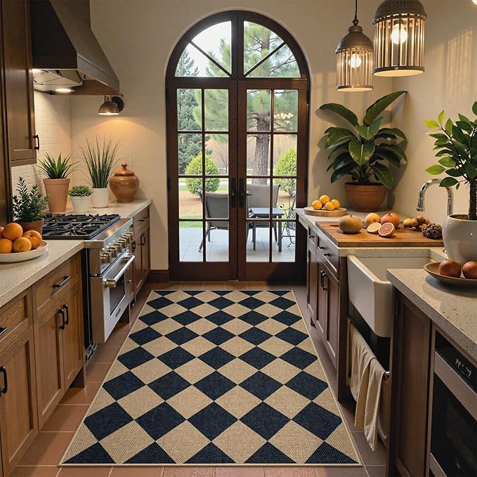 Lahome Checkered Easy Jute 3x5 Outdoor Patio Rug, Washable Rugs for Entryway Diamond Indoor Outdoor Living Room Carpet, Farmhouse Neutral Non Slip Black Door Carpet for Backyard Bedroom-Ruum Studio Home