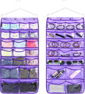 Dual Sided Hanging Organizer for Jewelry Makeup Storage Closet Organizers for Bows Socks Underwear with 42 Clear Pockets (PURPLE)-Ruum Studio Home