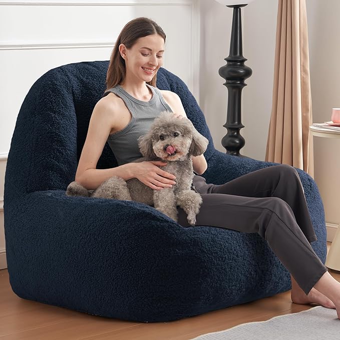 Homguava Bean Bag Chairs for Adults,Giant Beanbag Couch Adult Bean Bag Chair with Filler Included,Modern Lazy Sofa Comfy Chair for Living Room(Blue)-Ruum Studio Home