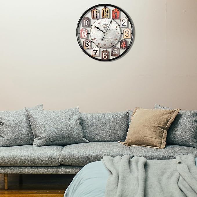 Large Wall Clock Separate Retro Dial Decorative Silent Non Ticking 20 Inch Big Vintage Farmhouse Clocks for Living Room,Black Metal Frame-Ruum Studio Home