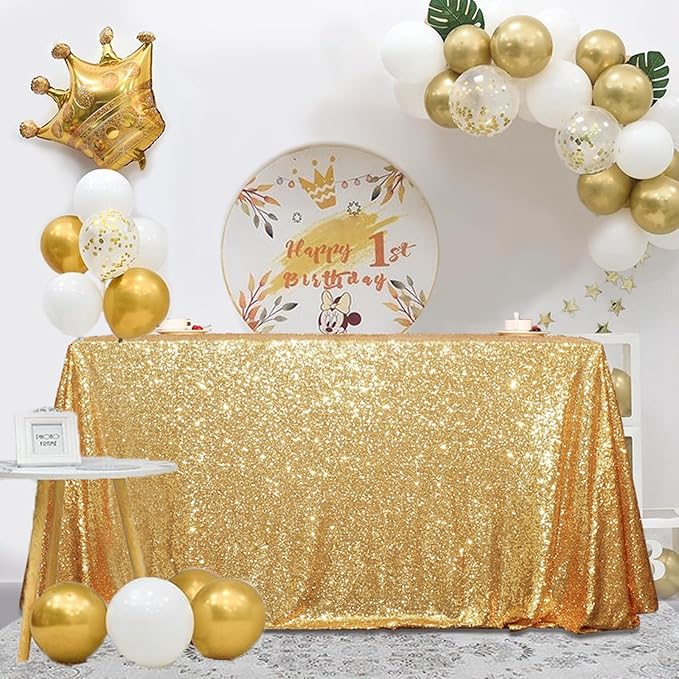 SquarePie Sequin Tablecloth 60 x 102 Inch Gold Sparkly Table Linen for Wedding Party-Ruum Studio Home