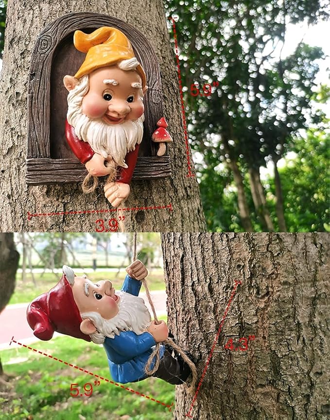 Climbing Gnomes Tree Faces Decor Outdoor for Yard, Adorable Gnome Elf Out Hugger Fairy Door Statue for Tree, Funny Garden Gnome Peeker Sculpture Yard Patio Art-Ruum Studio Home