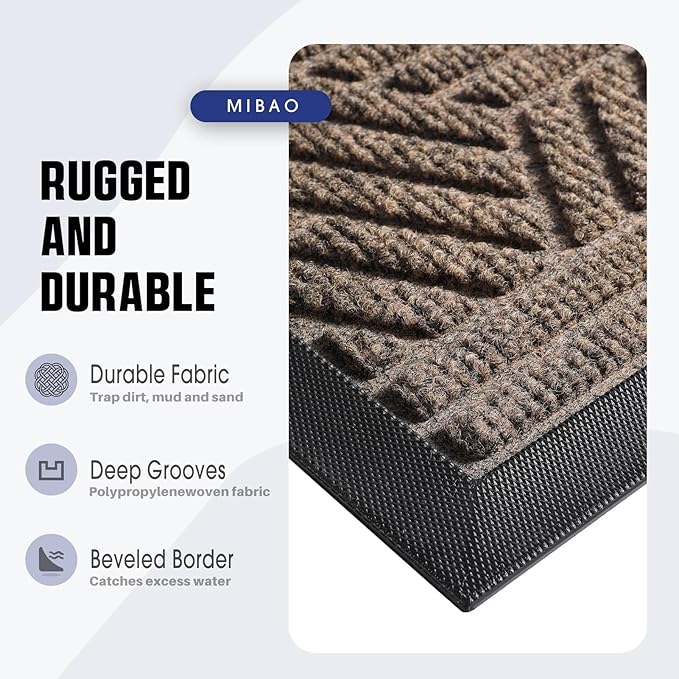 Mibao Front Door Mat Outside Entrance, Durable Outdoor Indoor Mat, Low Profile Heavy Duty Doormat, Non-Slip, Traps Dirt and Moisture, Easy Clean Patio Porch Entryway Mat, 24" x 36", Brown-Ruum Studio Home
