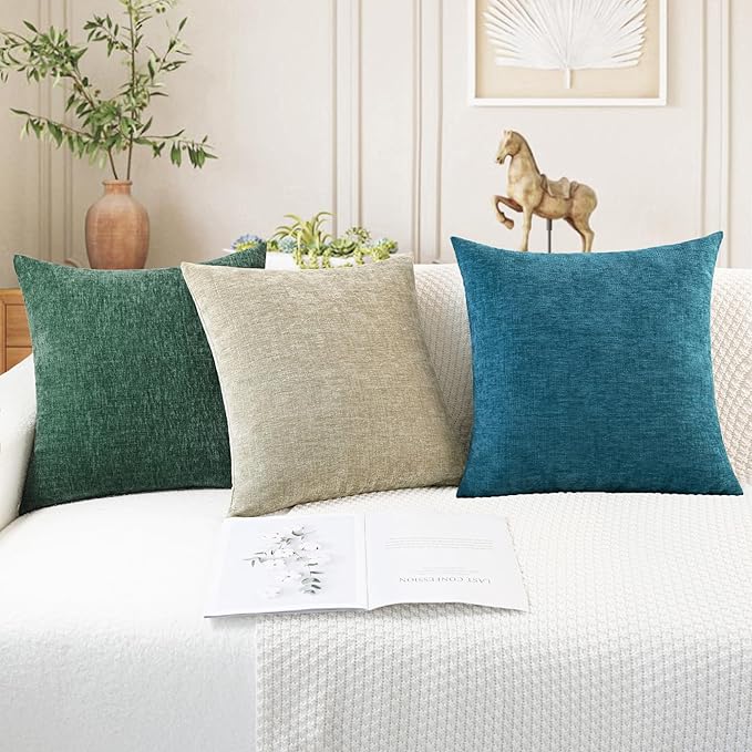 CaliTime Throw Pillow Covers Decorative 18 X 18 Inches Pack of 4 Cozy Chenille Cushion Cases for Couch Sofa Bed Living Room Home Ocean Blue-Ruum Studio Home