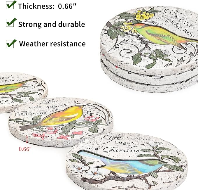 Sungmor 3PC Pretty Garden Stepping Stones, 9.5" Large Concrete Decorative Stones with Beautiful Pattern, Unique Outdoor Lawn Accents, Yard Walkway Flower Bed Wall Shelf Welcome Friends Decorations-Ruum Studio Home