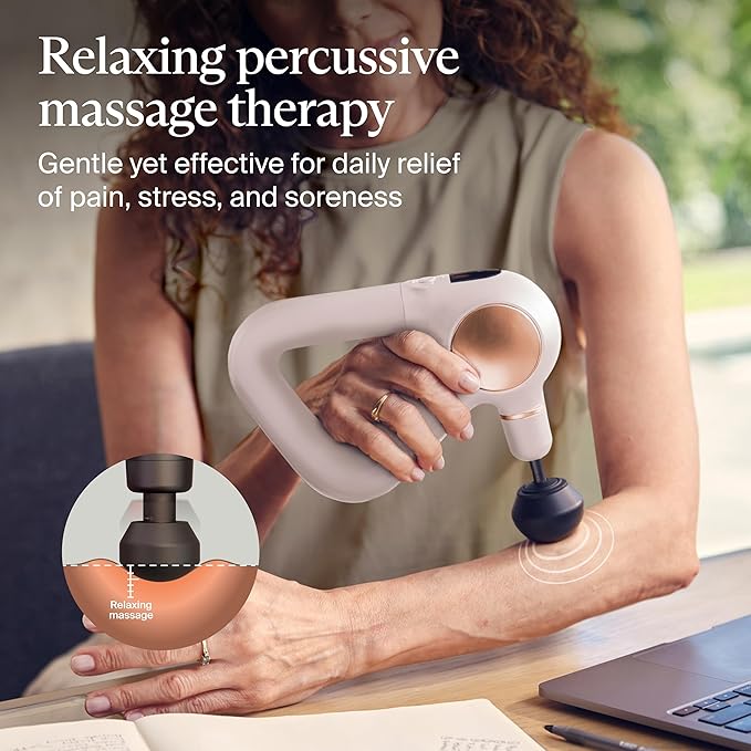 TheraGun Therabody Sense Percussion Massage Gun - Deep Tissue Personal Massager with Preloaded Routines for Stress Relief, Pain Relief & Muscle Soreness in Neck, Back, Leg, Knee, and Shoulder (White)-Ruum Studio Home