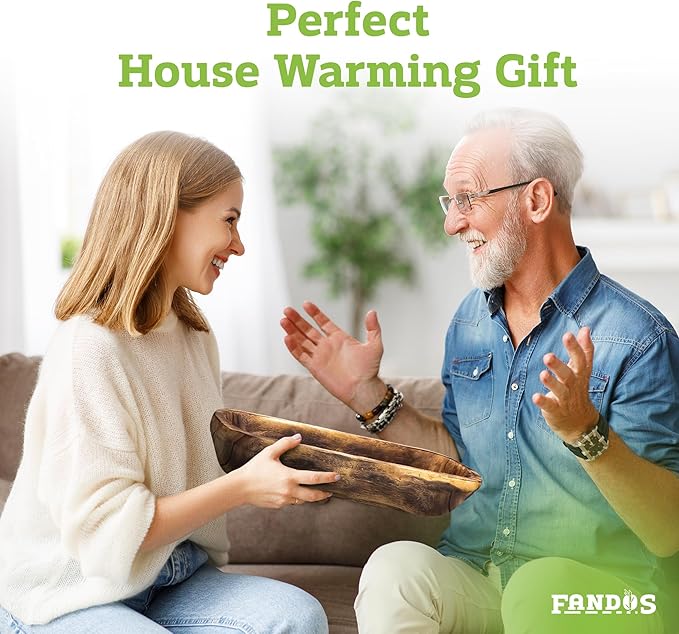 Wooden Dough Bowl for Decor - 17¾ in Long Hand Carved Paulownia, Large Rustic Decorative Bowl for Home Table Centerpiece, Keys, Entryway Table, Catchall Tray & Wooden Dining Room Centerpiece-Ruum Studio Home