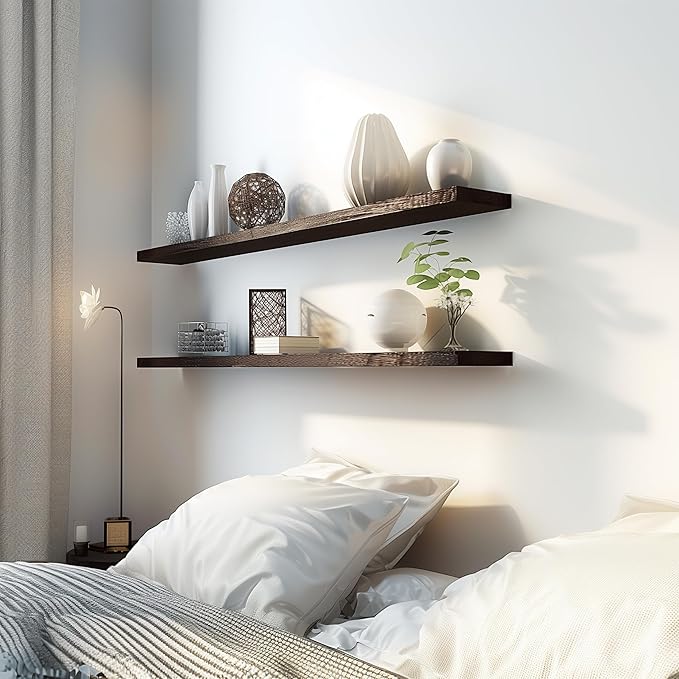 48 Inch Floating Shelves for Wall Rustic Brown Wood Wall Shelves for Bedroom Set of 4-Ruum Studio Home