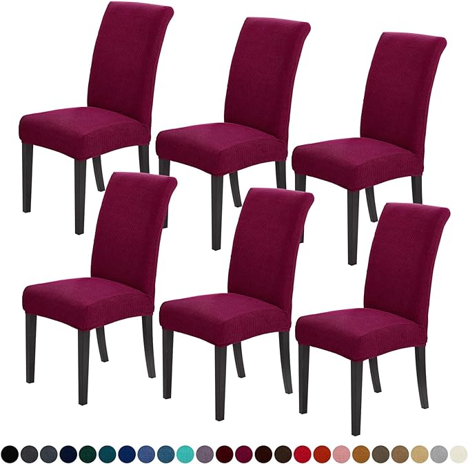 Joccun Chair Covers for Dining Room Set of 6,Dining Chair Slipcovers Stretch Dining Room Chair Covers Seat Protector,Washable Parsons Chair Cover for Home,Banquet(Wine Red,6 Pack)-Ruum Studio Home