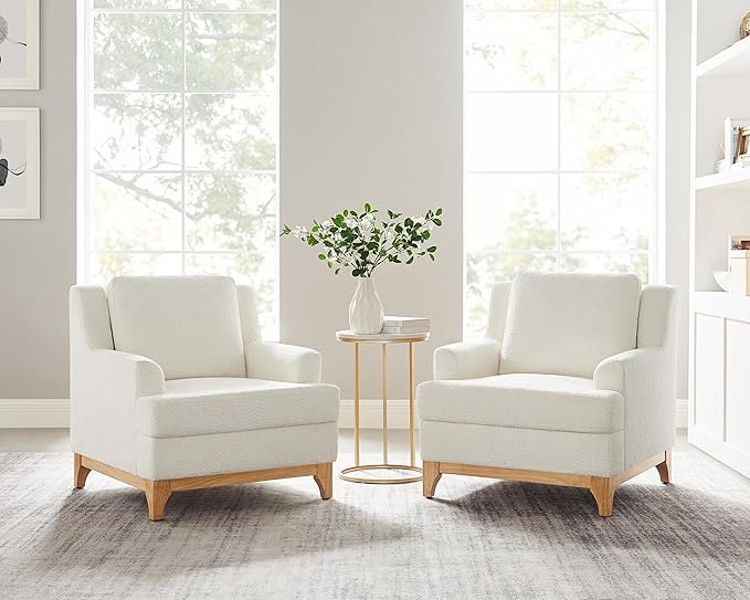 Oversized Accent Chair, Modern Boucle Armchair with Wood Legs, Modern Reading Chair with Thick Cushion, Comfy Chairs for Living Rooms, Bedrooms, Reading nooks and Apartments-Ruum Studio Home