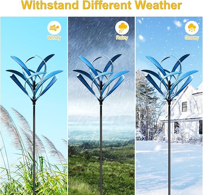 LimeHill Wind Spinner for Yard and Garden - Large Metal Kinetic Wind Sculptures for Outdoor Decorations (Blue Magnolia)-Ruum Studio Home