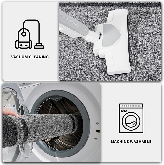 PURRUGS Dirt Trapping Door Mat 24" x 70", Non-Slip/Skid Machine Washable Entryway Rug, Shoes Scraper, Area Rug, Super Absorbent Welcome Mat for Muddy Wet Shoes and Paws, Light Grey & Dark Grey-Ruum Studio Home