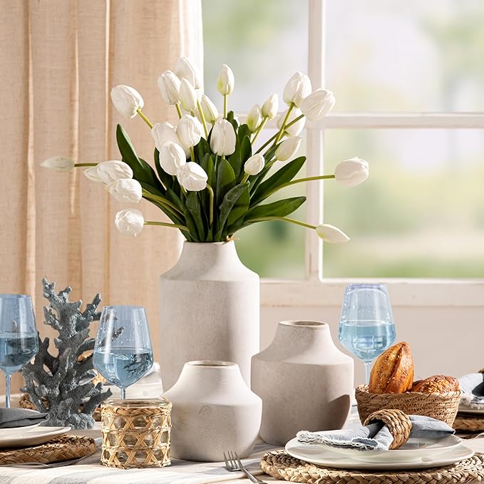 Mitt&Ditt Ceramic Flower Vase, 12.5 inch Tall Off-White Vase, Large Decorative Terracotta Vases, Farmhouse Rustic Pottery Vases for Home Decor, Living Room, Table-Ruum Studio Home