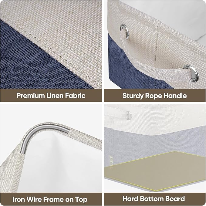 BALEINE 3 Pack Fabric Storage Bins for Shelves, Linen Storage Baskets for Organizing, Decorative Closet Bins for Clothes, Home (Navy Blue, 12"x8"x8")-Ruum Studio Home