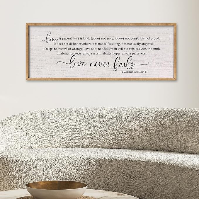 LuZhiQiang Love is Patient Love is Kind Wall Decor 40"X15" Bible Verse Quote 1 Corinthians 13 For Bedroom Above Bed Christianity Couple Sign Large Wood Framed Wall Hanging Art (Wood)-Ruum Studio Home