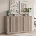 Fluted Buffet Cabinet with Storage, 60" Sideboard Buffet Accent Cabinet with 4 Door & Solid Wood Handle, Modern Buffet Table Credenza Console Cabinets for Living Room, Dining Room, Kitchen, Oak(1PCS)-Ruum Studio Home