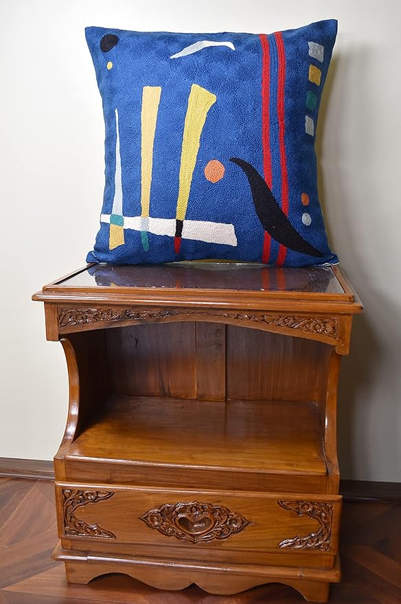 Kandinsky Abstract Pillow Cover - Blue | Modern Throw Pillows | Contemporary Chair Pillow | Modern Farmhouse Pillows | Modern Couch Pillow | Needlepoint Accent Cushion | Size 18x18-Ruum Studio Home