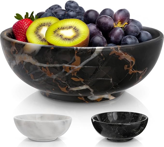 Gusto Nostro 8" Luxury Black Marble Decorative Bowl for Coffee Table - Elegant Decorative Fruit Bowl for Kitchen Counter - Heavy Stone Entryway Catch All for Keys, Potpourri Holder Centerpiece, Medium-Ruum Studio Home
