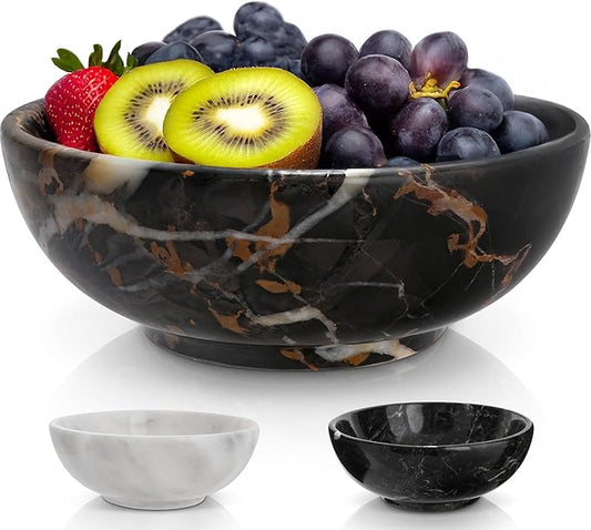 Gusto Nostro 8" Luxury Black Marble Decorative Bowl for Coffee Table - Elegant Decorative Fruit Bowl for Kitchen Counter - Heavy Stone Entryway Catch All for Keys, Potpourri Holder Centerpiece, Medium-Ruum Studio Home