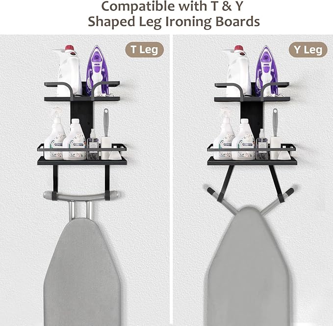 VINAEMO Ironing Board Hanger Wall Mount, 2-Layer Iron and Ironing Board Holder, Laundry Room Shelves Solid Wood with Removable Hooks Home Organization and Storage-Ruum Studio Home