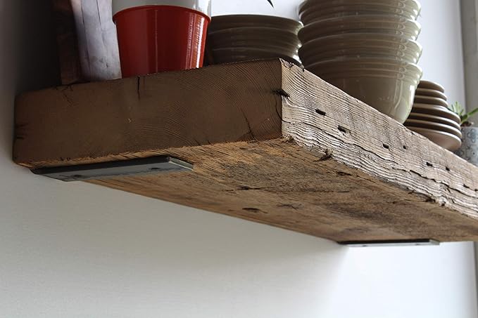 Urban Legacy Reclaimed Barn Beam Deep Shelves | Deep Shelves with Brackets Included, Set of 2 | (Natural Low Profile Bracket, 24" x 11" x 3")-Ruum Studio Home