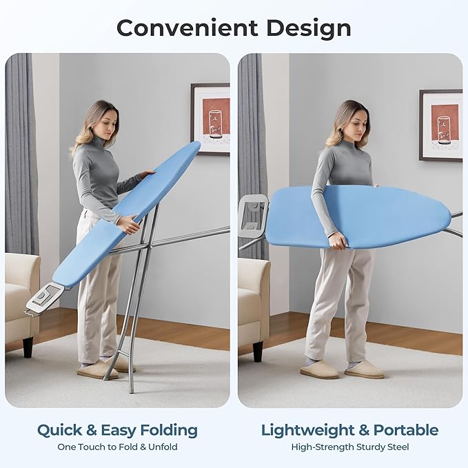 Yaheetech Foldable Ironing Board, Heavy Duty Iron Board with 9 Adjustable Heights, 4 Layer Cover and Safety Iron Rest, 52X14 Compact and Space Save Iron Board for Home Laundry Room Use, Blue-Ruum Studio Home