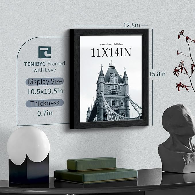 11x14 Picture Frame Set - 3 Pack, Textured Black Solid Wood, HD Tempered Glass, Wall Gallery Photo Frame-Ruum Studio Home