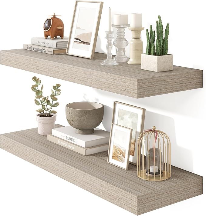 Heimlove 36 Inch Floating Shelves for Wall Set of 2,Wall Shelves for Storage & Decor - Heavy Duty with Invisible Brackets,Perfect for Living Room,Bedroom,Home Office-Grey-Ruum Studio Home