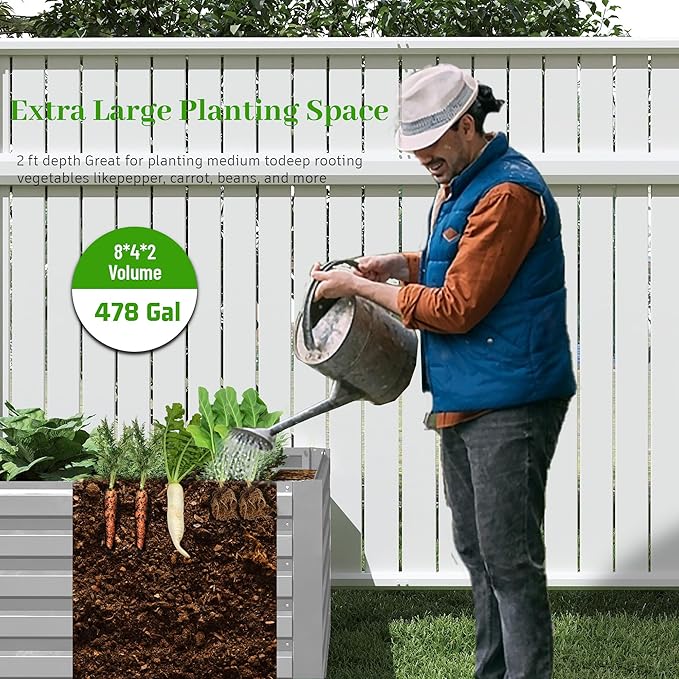 8x4x2 ft Raised Garden Bed, Large Metal Planter Raised Beds, Planters for Outdoor Plants for Vegetables, Flowers, Herbs, Fruits, and Succulents.-Ruum Studio Home