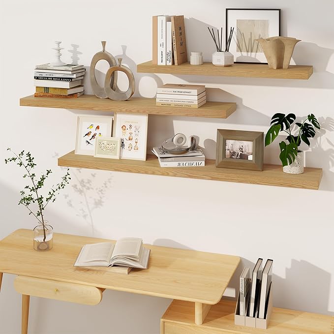 Fun Memories Floating Shelves, 8 Inch Deep Floating Shelves, Rustic Wood Fireplace Mantel 48 in Long, 48 x 8 Floating Wall Shelves for Living Room, Kitchen, Bedroom, Oak Color, 1 Pack-Ruum Studio Home