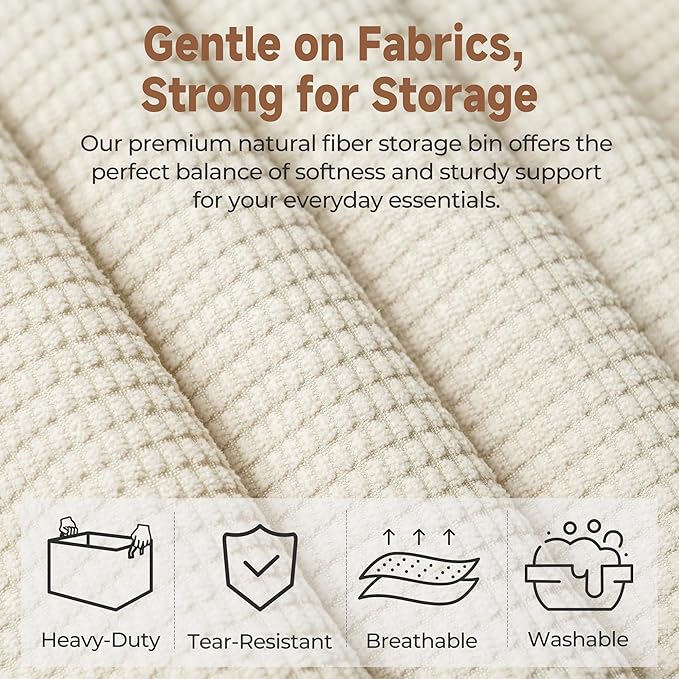 StorageWorks Storage Bins, Shelves Baskets for Organizing, Fabric Closet Organizers with Handles, Metal Frame, Beige（Texture）, 2-Pack-Ruum Studio Home