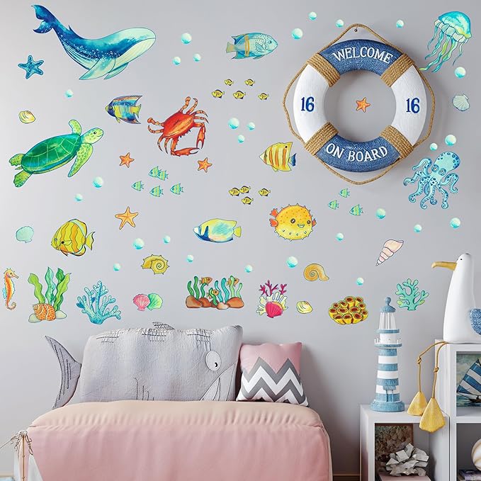 Ocean Fish Wall Decals Glow in The Dark, Removable Sea Turtle Wall Stickers, Luminous Wall Decor for Nursery Playroom Bedroom, Birthday Christmas Gift Decoration-Ruum Studio Home