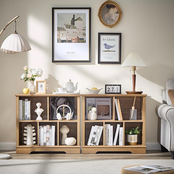 Farmhouse 5 Cube Bookshelf, Storage Organizer Bookcase, Kids Toy Storage Cabinet, Small Bookshelves Storage Organizer Shelf, Wood Display Cabinet Book Shelves for Bedroom,Living Room,Natural Oak-Ruum Studio Home