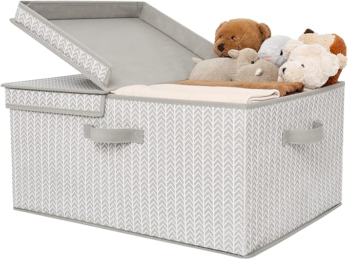 GRANNY SAYS Closet Storage Bins with lids, Fabric Storage Box with Lid, Clothes Bins Storage for Closet, Shelf Baskets for Living Room Wardrobe Shelves, Jumbo, Gray/White, 1-Pack-Ruum Studio Home