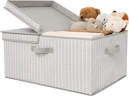 GRANNY SAYS Closet Storage Bins with lids, Fabric Storage Box with Lid, Clothes Bins Storage for Closet, Shelf Baskets for Living Room Wardrobe Shelves, Jumbo, Gray/White, 1-Pack-Ruum Studio Home