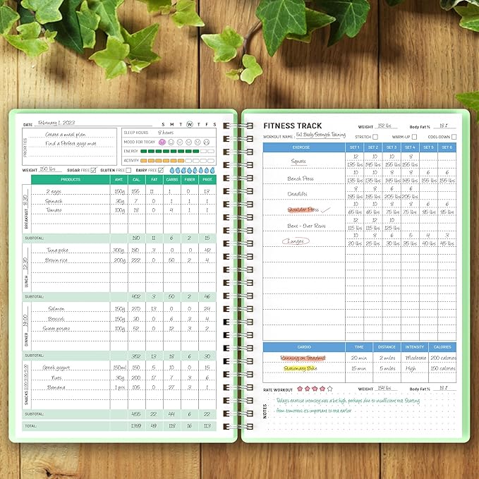 Wellness Planner & Fitness Log - Daily Diet & Health Journal with Weight Loss, Wellness Journal Notebook for Tracking Fitness, Sleep, Nutrition, Meal, Habits, A5(5.8 x 8.6 inch) (Green)-Ruum Studio Home