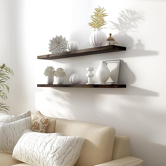 48 Inch Floating Shelves for Wall Rustic Brown Wood Wall Shelves for Bedroom Set of 4-Ruum Studio Home