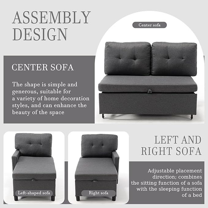 Pull Out Couch, Oversized Sleeper Sofa Couch, Sectional Sleeper Sofa Bed for Living Room Bedroom Lounge (Grey, 73 Inch)-Ruum Studio Home