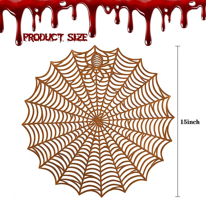 Sfcddtlg 6 Pcs Halloween Spider Web Placemats- 15"" Heat Insulation Halloween Placemats Spider Web Table Mats- Hollow Out Spiderweb Coasters Placemat for Dining Table Halloween Decoration (Brown)-Ruum Studio Home