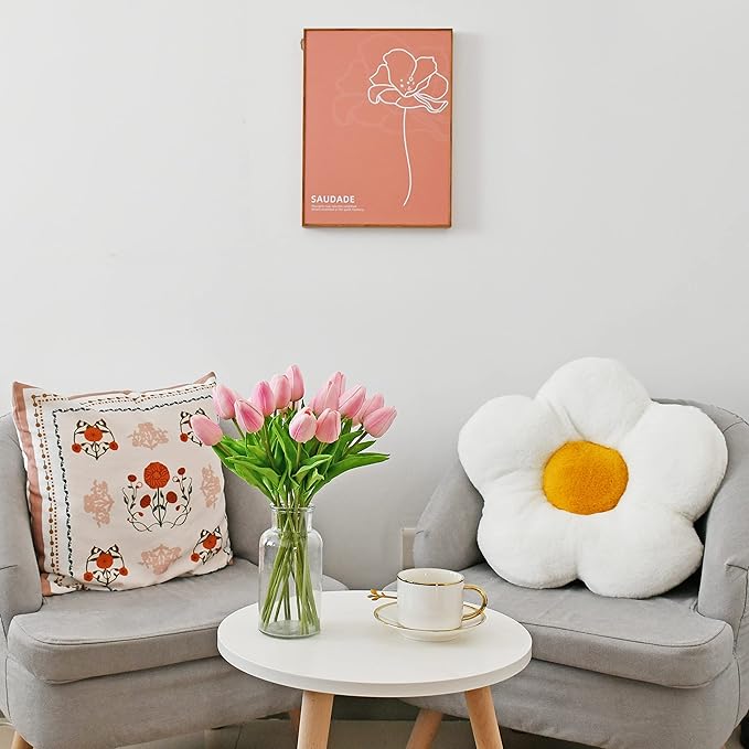 Mandy's Artificial Tulips 20 Stems Peach PU Faux Flowers for Wedding Home Decor 13.5 Inch-Ruum Studio Home