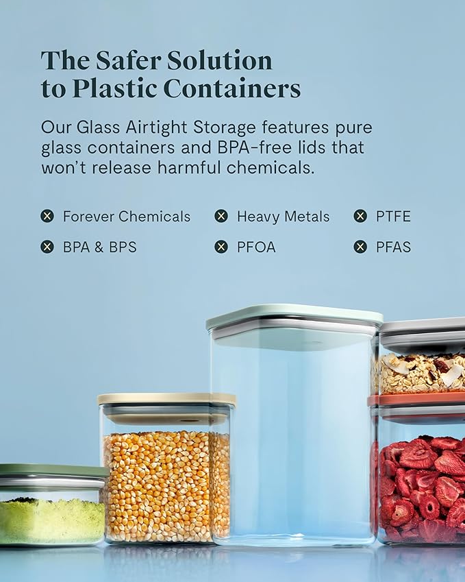 Caraway 1qt Glass Airtight Food Storage Container with Lid – Non-Toxic, BPA-Free Kitchen Storage Container – Stackable, Space-Saving Airtight Container for Dry Goods and More - Gray-Ruum Studio Home