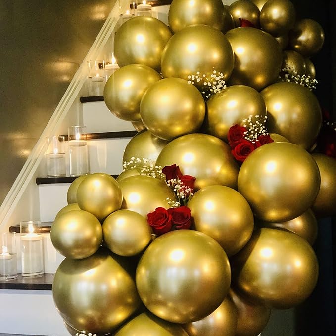 130pcs Metallic Gold Balloons Different Sizes 18" 12" 10" 5" Party Latex Balloons for Birthday Graduation Baby Shower Wedding Anniversary New Year Party Decorations-Ruum Studio Home
