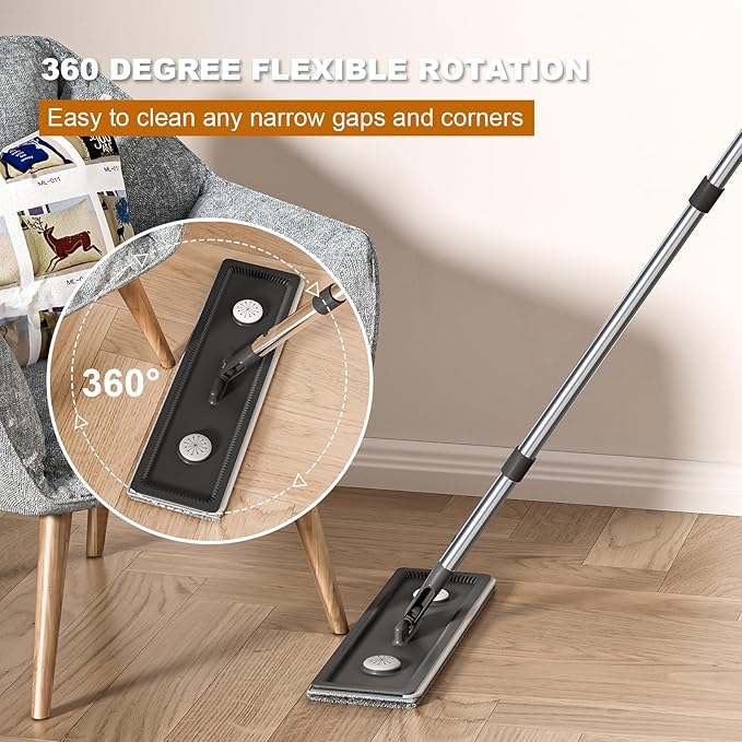 Mop and Bucket with Wringer Set,Hands Free Flat Floor Mop and Bucket,4 Washable Microfiber Pads Included,Wet and Dry Use, Home Floor Cleaning System for All Floor Types and Windows-Ruum Studio Home